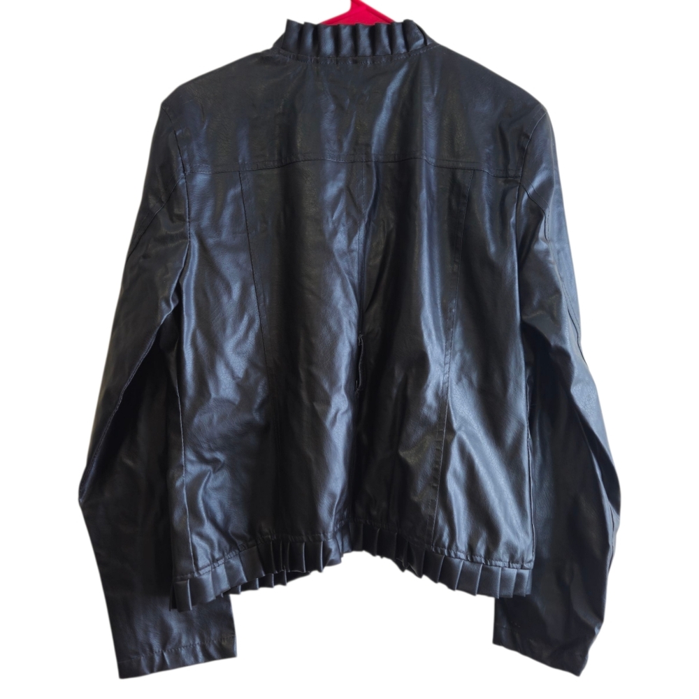 1955 vintage premium faux leather jacket ruffles Biker Goth women xl **FLAWS** - Picture 5 of 11